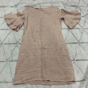 Francesca Bettin 100% Linen Shift Dress S Layered Bell Sleeves Pink Made Italy